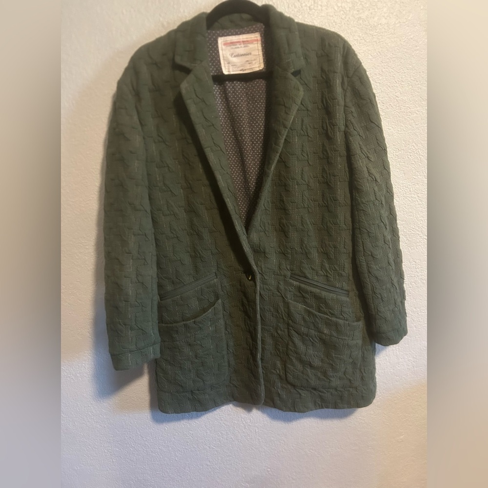 Anthropologie Cartonnier Extended Houndstooth Blazer in green cotton - Picture 5 of 10